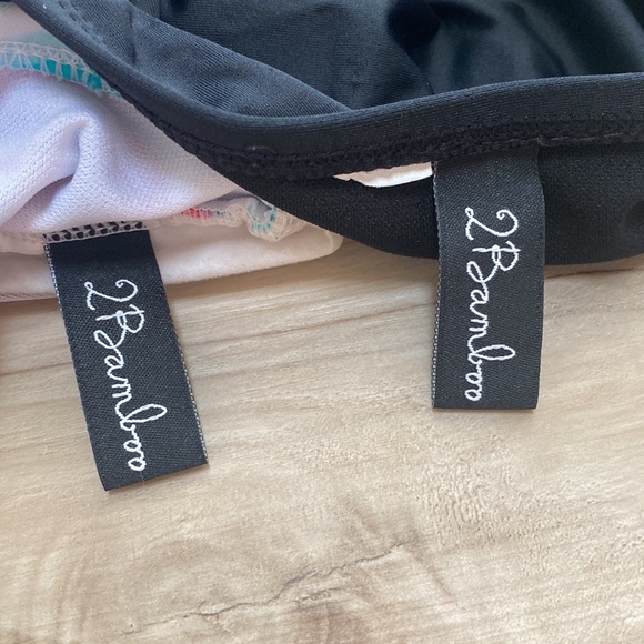 2 Bamboo Womens L Two Piece Swimsuit. Pretty Stripe Tube top with Black Bottoms - Picture 5 of 6